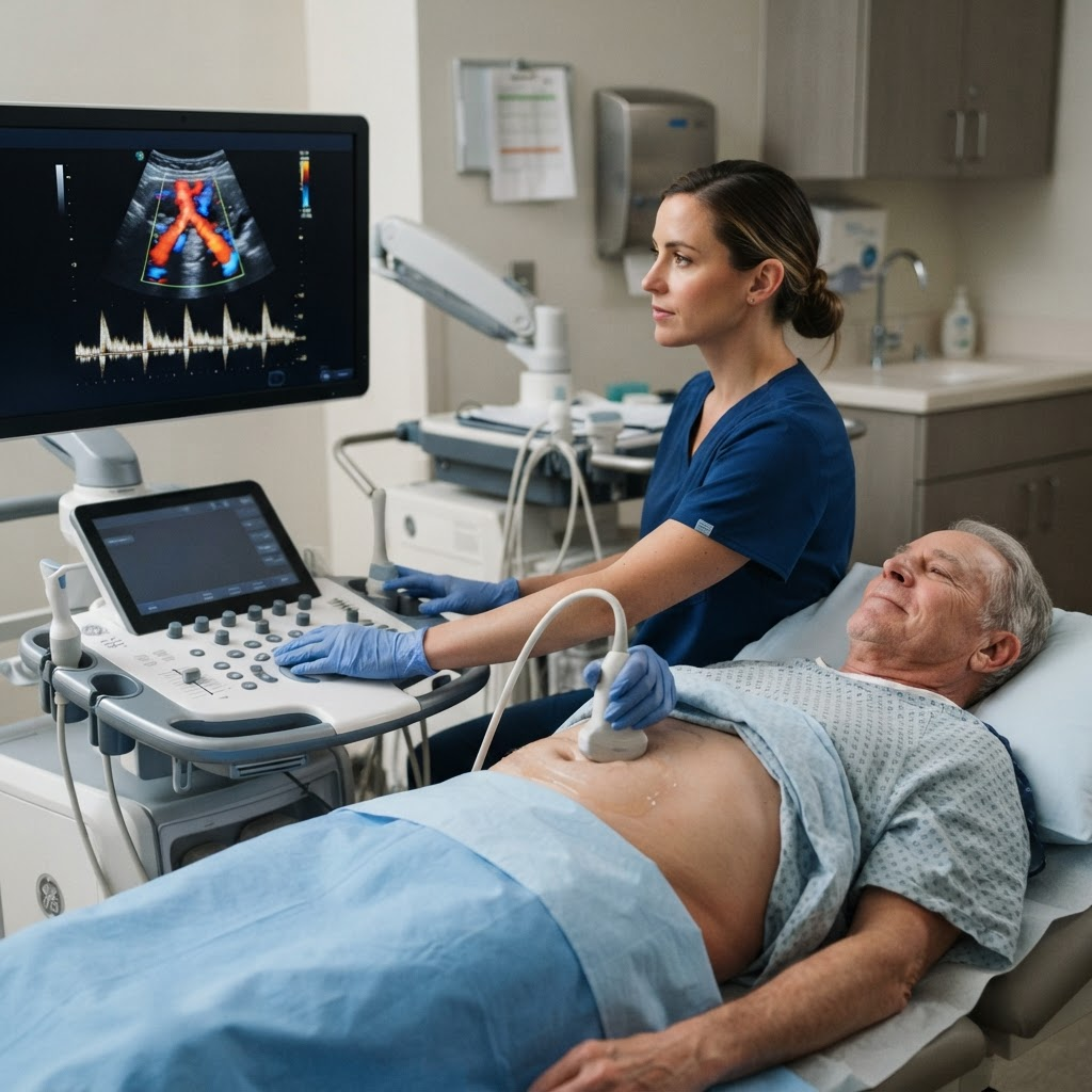 Imagem educativa sobre Eco Doppler da Aorta e das Artérias Ilíacas